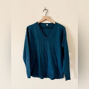 Lole Cotton Blend Vneck Sweater in Heathered Teal Size S